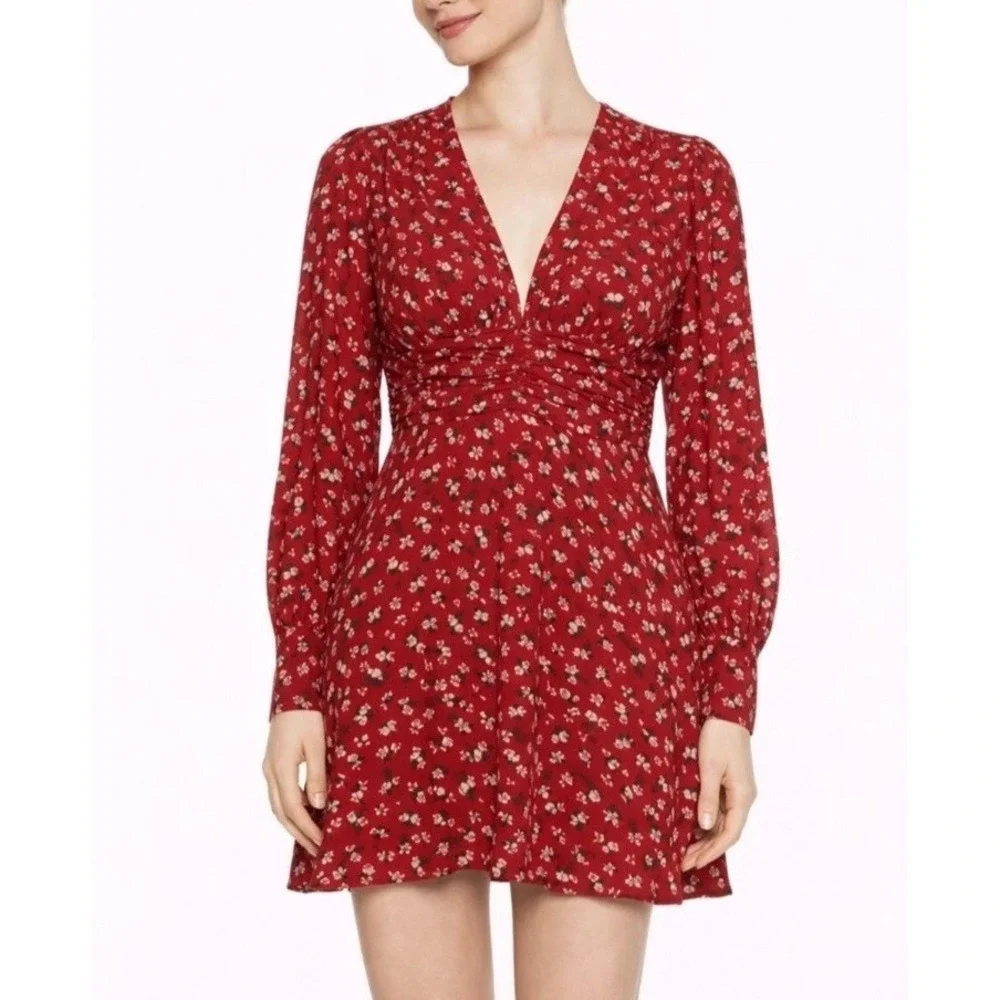 Veronica Beard 'Marion' Floral-Print Silk Mini-Dress‎ Red NWOT Size 4
